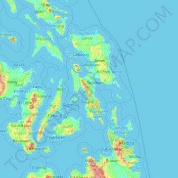 Mappa topografica Leyte, altitudine, rilievo