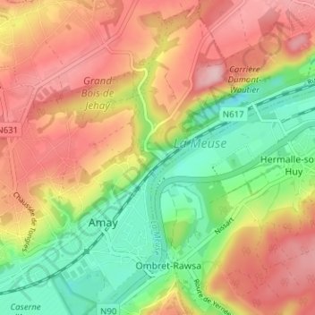 Mappa topografica Flône, altitudine, rilievo