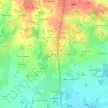 Mappa topografica Malescot, altitudine, rilievo