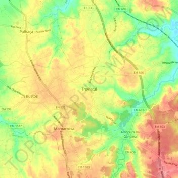 Mappa topografica Troviscal, altitudine, rilievo
