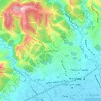 Mappa topografica Cadulawan, altitudine, rilievo