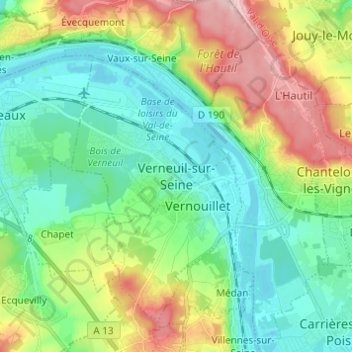 Mappa topografica Verneuil-sur-Seine, altitudine, rilievo
