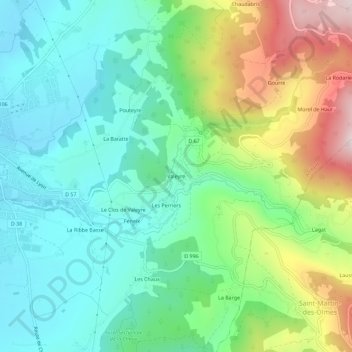 Mappa topografica Valeyre, altitudine, rilievo
