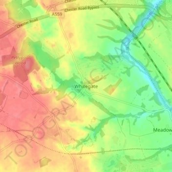 Mappa topografica Whitegate, altitudine, rilievo
