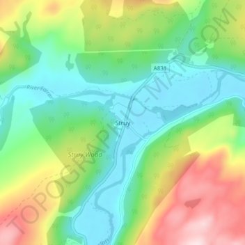 Mappa topografica Struy, altitudine, rilievo