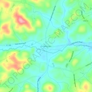 Mappa topografica Pumpkintown, altitudine, rilievo