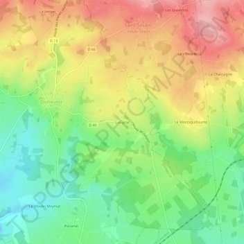 Mappa topografica Lusignat, altitudine, rilievo