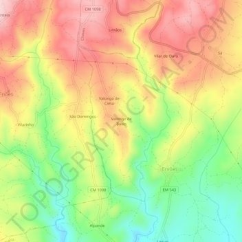 Mappa topografica Valongo de Baixo, altitudine, rilievo