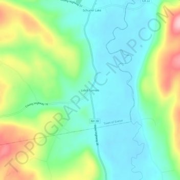 Mappa topografica Lidell Corners, altitudine, rilievo