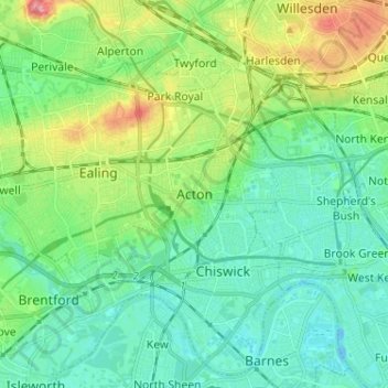 Mappa topografica Acton, altitudine, rilievo