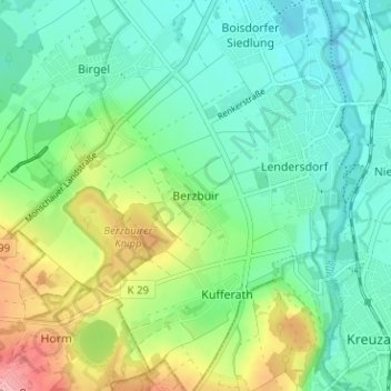 Mappa topografica Berzbuir, altitudine, rilievo