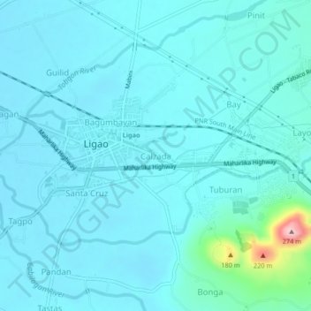 Mappa topografica Calzada, altitudine, rilievo