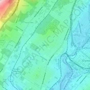 Mappa topografica Hyde Park, altitudine, rilievo