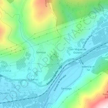 Mappa topografica A Cruz, altitudine, rilievo