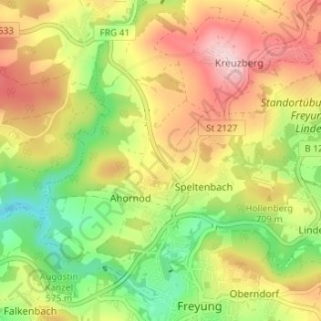 Mappa topografica Kreuzstraße, altitudine, rilievo