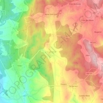 Mappa topografica Junceira, altitudine, rilievo