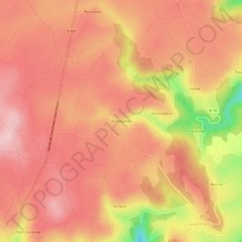 Mappa topografica Fontbonne, altitudine, rilievo