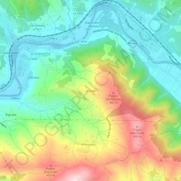 Mappa topografica Le Case, altitudine, rilievo