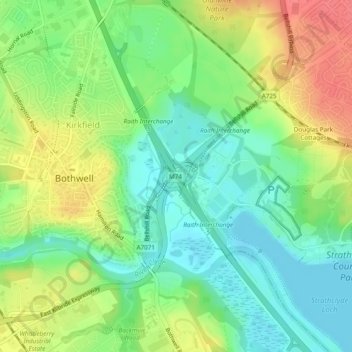 Mappa topografica Raith Interchange, altitudine, rilievo