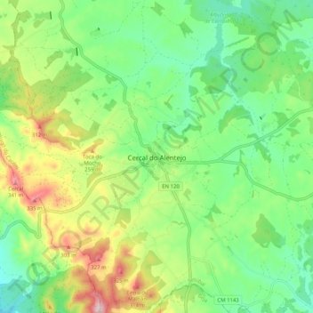 Mappa topografica Cercal do Alentejo, altitudine, rilievo