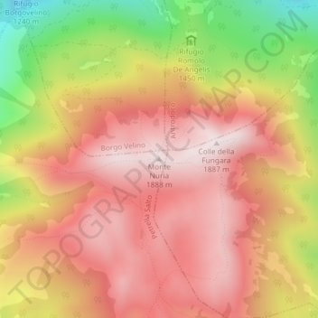 Mappa topografica Monte Nuria, altitudine, rilievo