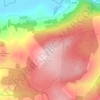 Mappa topografica Cefn Coch, altitudine, rilievo