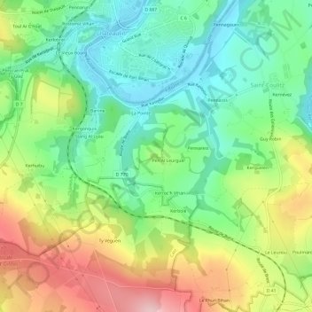 Mappa topografica Pennarun, altitudine, rilievo