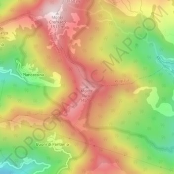 Mappa topografica Monte Duso, altitudine, rilievo