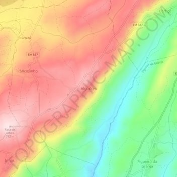 Mappa topografica Algodres, altitudine, rilievo