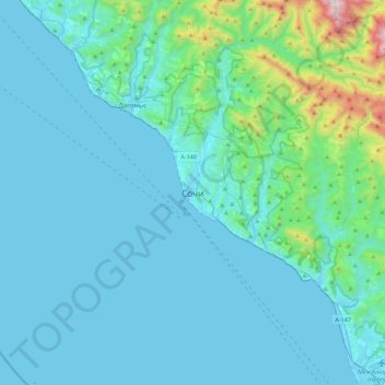 Mappa topografica Sochi, altitudine, rilievo