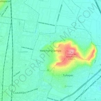 Mappa topografica Melchor Ocampo, altitudine, rilievo