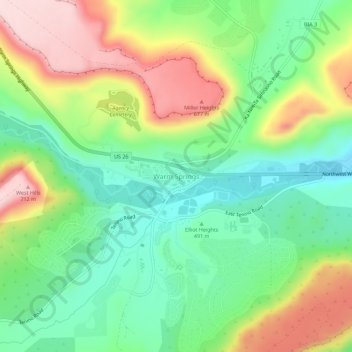 Mappa topografica Warm Springs, altitudine, rilievo