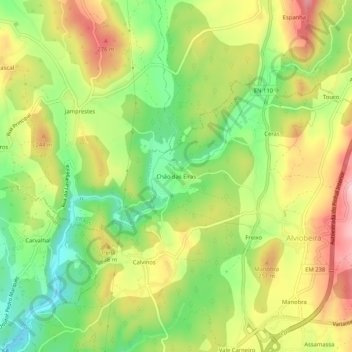 Mappa topografica Chão das Eiras, altitudine, rilievo
