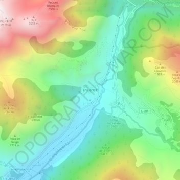Mappa topografica Erill la Vall, altitudine, rilievo