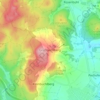 Mappa topografica Großbüchlberg, altitudine, rilievo