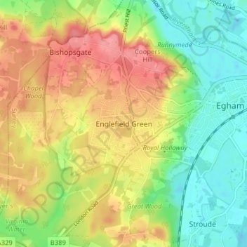Mappa topografica Englefield Green, altitudine, rilievo
