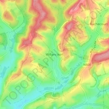 Mappa topografica Willancourt, altitudine, rilievo