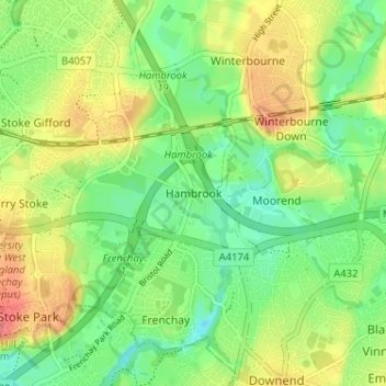 Mappa topografica Hambrook, altitudine, rilievo