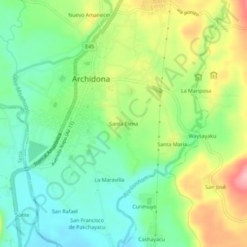 Mappa topografica Santa Elena, altitudine, rilievo