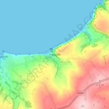 Mappa topografica Tresaith, altitudine, rilievo