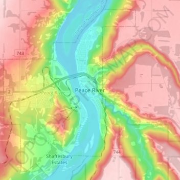 Mappa topografica Peace River, altitudine, rilievo