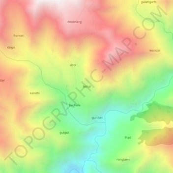 Mappa topografica lethal, altitudine, rilievo