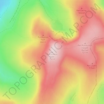 Mappa topografica Plynlimon, altitudine, rilievo