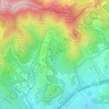 Mappa topografica La Font del Pop, altitudine, rilievo