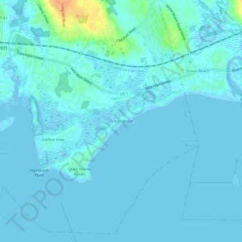 Mappa topografica Clinton Beach, altitudine, rilievo