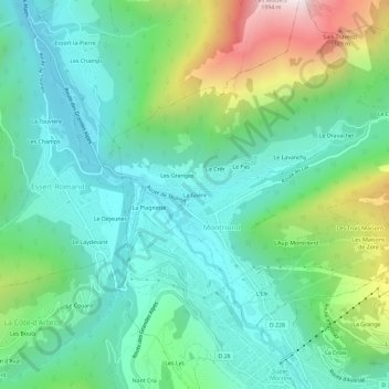 Mappa topografica La Glière, altitudine, rilievo