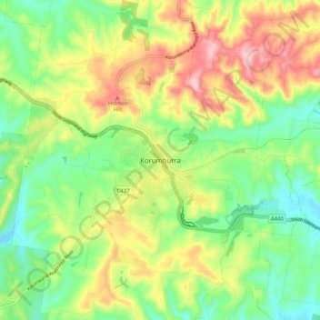 Mappa topografica Korumburra, altitudine, rilievo