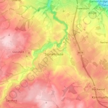 Mappa topografica Stonehouse, altitudine, rilievo