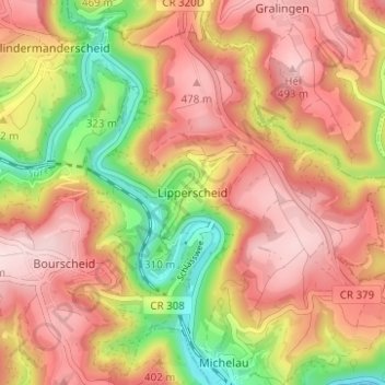 Mappa topografica Lipperscheid, altitudine, rilievo