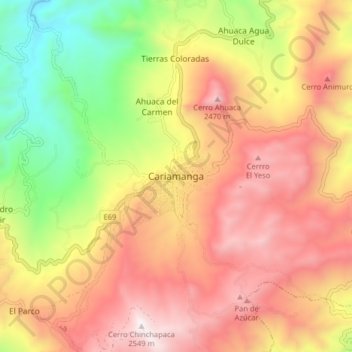 Mappa topografica Cariamanga, altitudine, rilievo